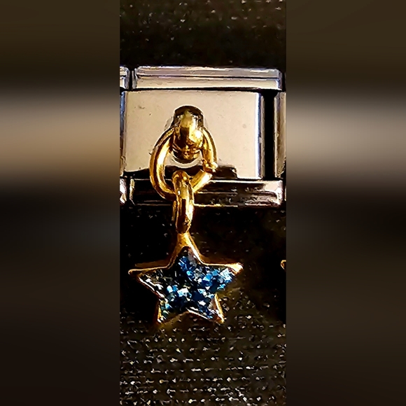 Blue Rhinestone Star Dangle Italian Charm - Picture 1 of 1